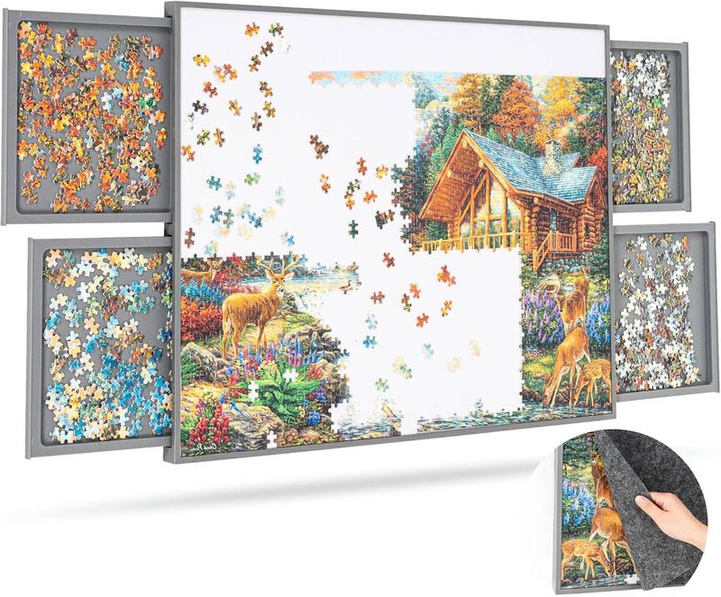 Ropoda 1500 Pieces Portable 35x26 inch Plastic Puzzle Board with Drawers and Cover, Lightweight Design Jigsaw Table for Adults