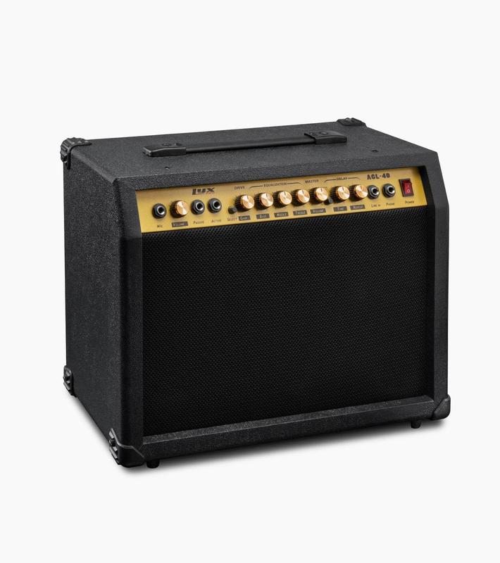 LyxPro 40-Watt Electric Guitar Amplifier with EQ Controls, Built-in Drive and Delay, Headphone Jack and Microphone Input - Ideal Choice for Music Sessions