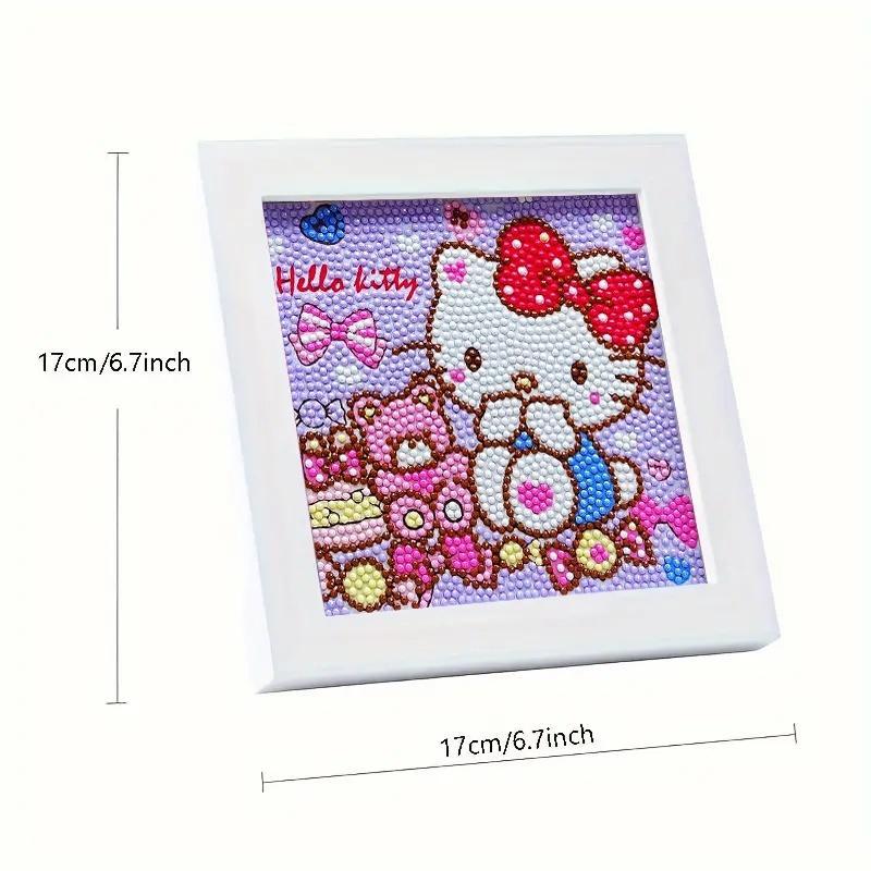 Cartoon Hello Kitty Pattern DIY Diamond Art Painting Kit with Frame, 5D Diamond Art Painting Kit, DIY Wall Art Decor for Home Living Room Bedroom