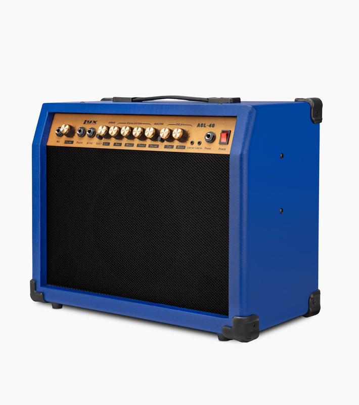 LyxPro 40-Watt Electric Guitar Amplifier with EQ Controls, Built-in Drive and Delay, Headphone Jack and Microphone Input - Ideal Choice for Music Sessions