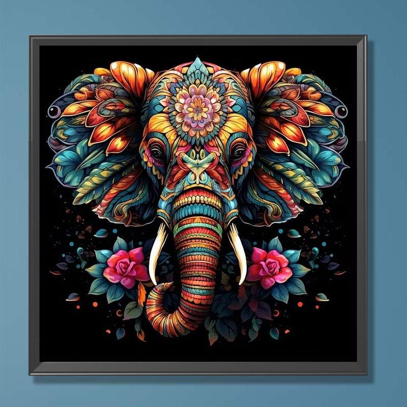 Colorful Elephant & Flower Pattern DIY 5D Diamond Arts Colorful Painting Kit, Decorative Painting without Frame, Wall Art Decor for Living Room