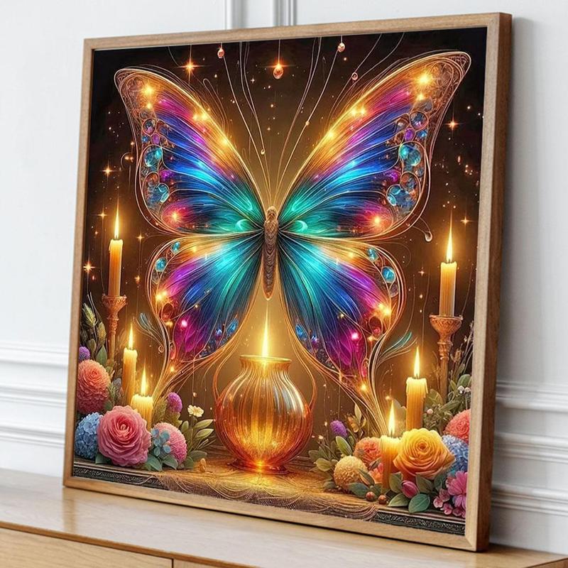 Glowing Butterfly Pattern DIY Diamond Arts Painting Kit without Frame, 1 Set DIY Diamond Decorative Art Painting for Beginner, Wall Art Decor for Home Room