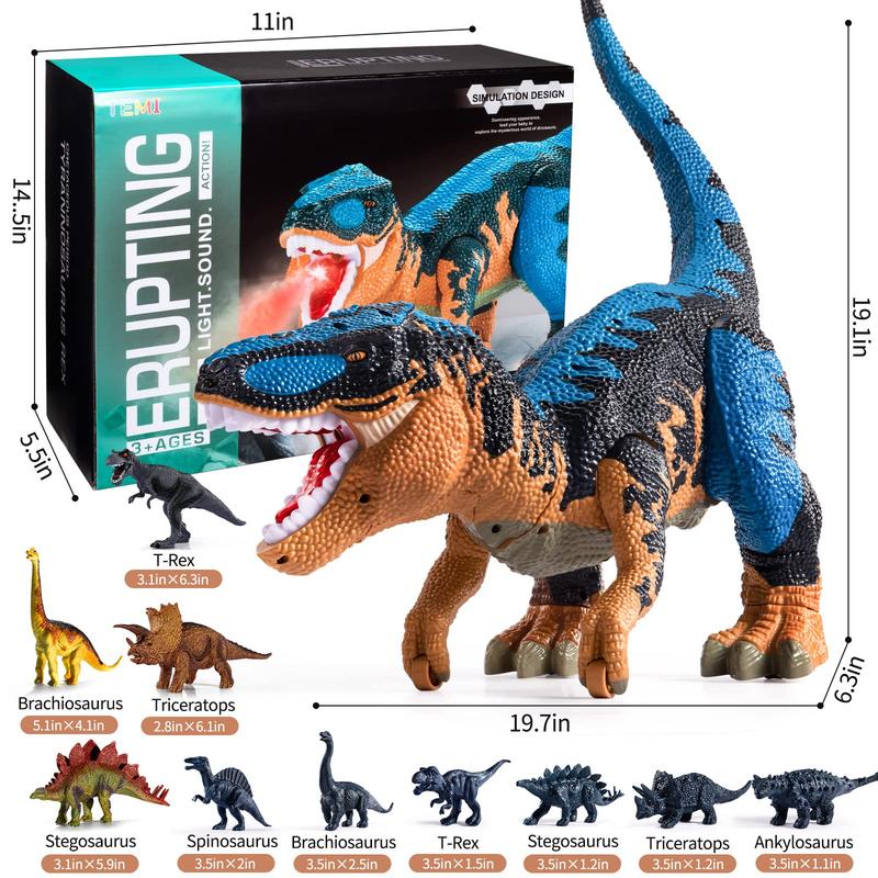 Christmas GiftLarge Dinosaur Toys , Jumbo Tyrannosaurus Rex with Mist Spray, Lights and Sounds, One Big T-rex Stored 4 Dinosaurs and 6 Mini Dinos