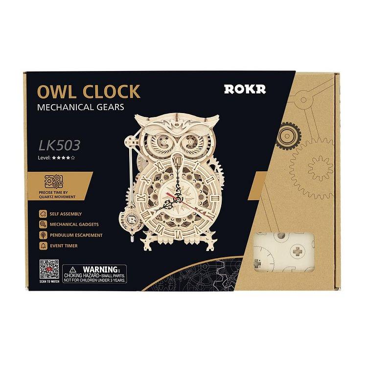 ROKR 3D Wooden Puzzle for Adults Owl Clock Model Kit Desk Clock Home Decor Unique Gift for Kids on Birthday Christmas Day