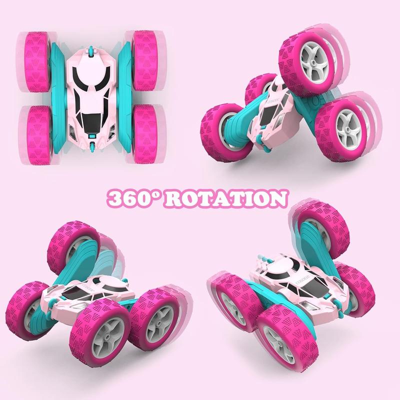 Pink Remote Control Car for Girls - RC Stunt Cars with 4WD Double-Sided Driving 360 Flips Rotating, Off Road Remote Car Outdoor Toys for Kids Age 6 7 8-12, Christmas Birthday Gifts