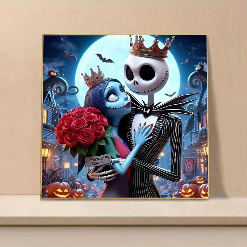 5D Diamond Arts Colorful Painting Kit, Cartoon Jack and Sally Pattern DIY Diamond Arts Painting without Frame, Handmade Art Crafts for Home Decor