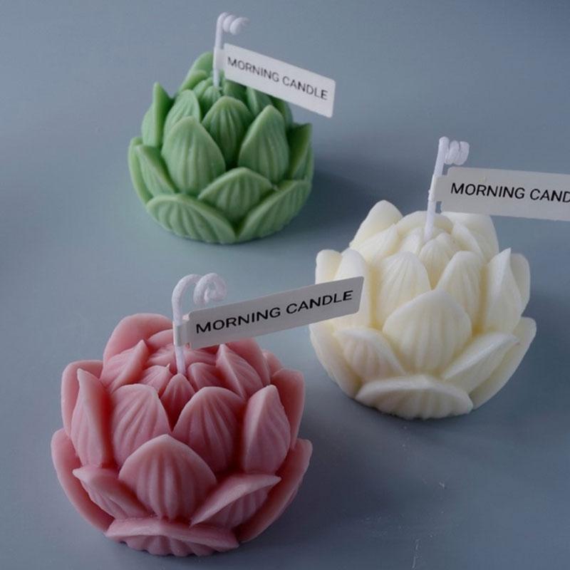 Aromatherapy Candle Silicone Mold 3D Lotus Flower Shape Soap Silicone Mould DIY