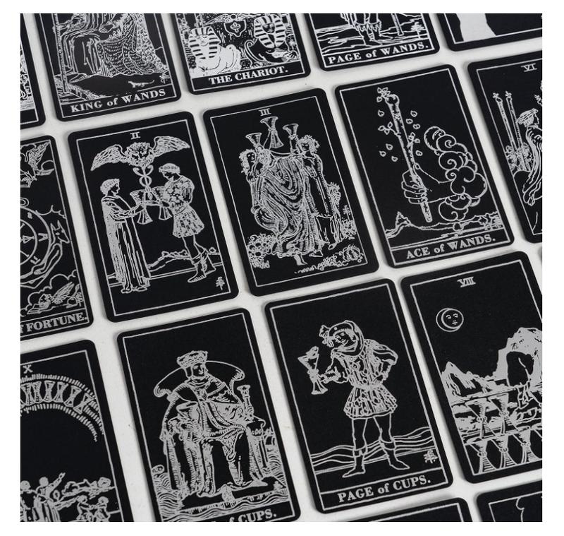 Silver Foil Tarot Cards Deck,78 Original Tarot Cards Fortune Telling Game with Guide Book for Beginners Tarot Cards Standard Size4.75 x 2.76 (Black)