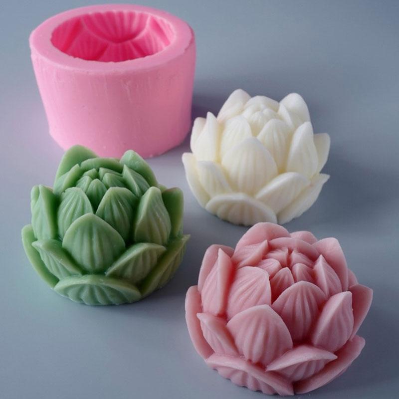 Aromatherapy Candle Silicone Mold 3D Lotus Flower Shape Soap Silicone Mould DIY