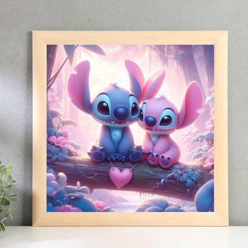 Stitch & Angel Pattern Diamond Arts Colorful Painting Kit without Frame, 5D Cartoon Diamond Decorative Art Crafts, DIY Wall Art Decoration for Gifts