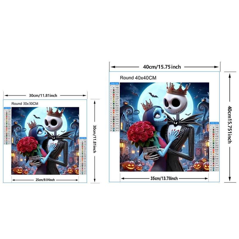 5D Diamond Arts Colorful Painting Kit, Cartoon Jack and Sally Pattern DIY Diamond Arts Painting without Frame, Handmade Art Crafts for Home Decor