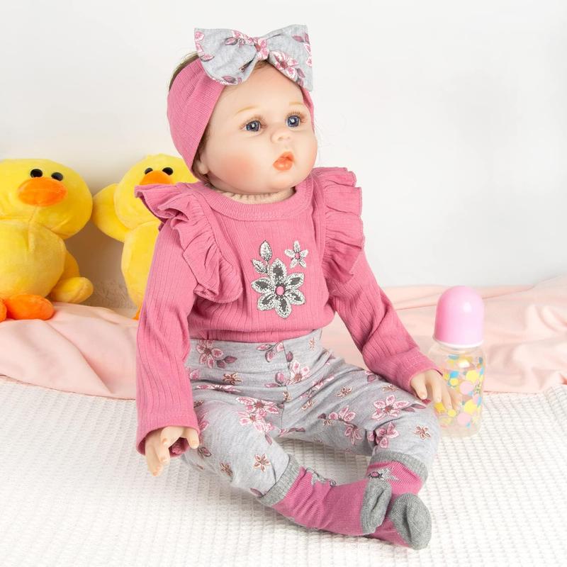 Reborn Dolls Baby Clothes Pink Outfits Fit 22''-24'' Reborn Baby Dolls Toddler Girl 4 Pieces Doll Clothing Set